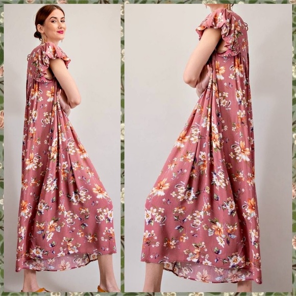 EASEL Flowy Oversized Ultra Wide Leg Romper Ruffled Bubble Sleeves Keyhole Back - Picture 2 of 16